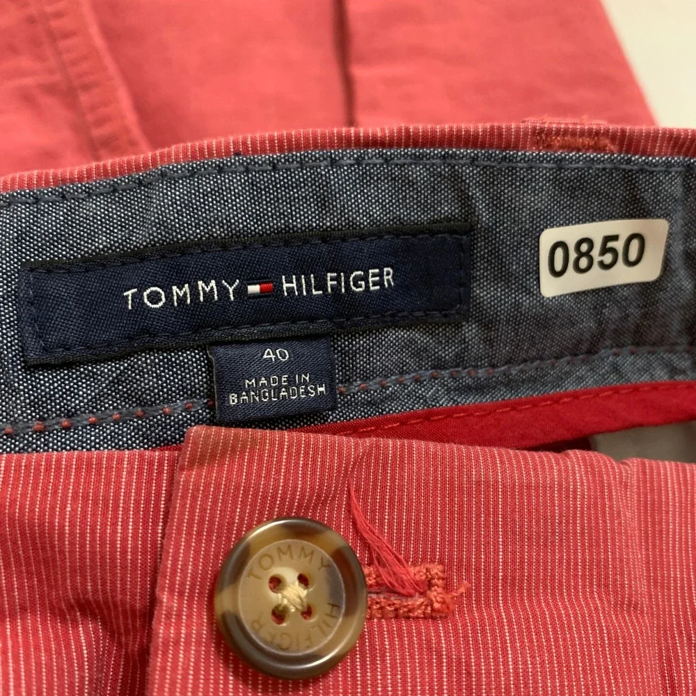 Tommy Hilfiger Chino Shorts Men 40 Red Micro-Strip Classic Fit Cotton 10
